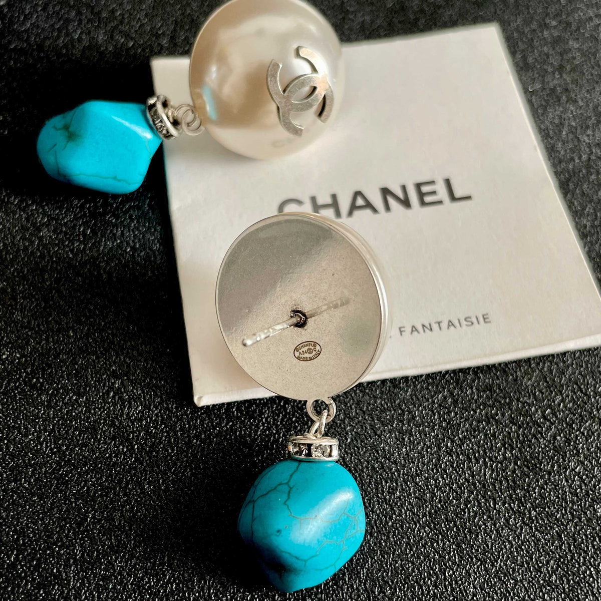 Double-C Emblem Pearl-Detail Statement Earrings – Pearl Detail – Design 031 main product view