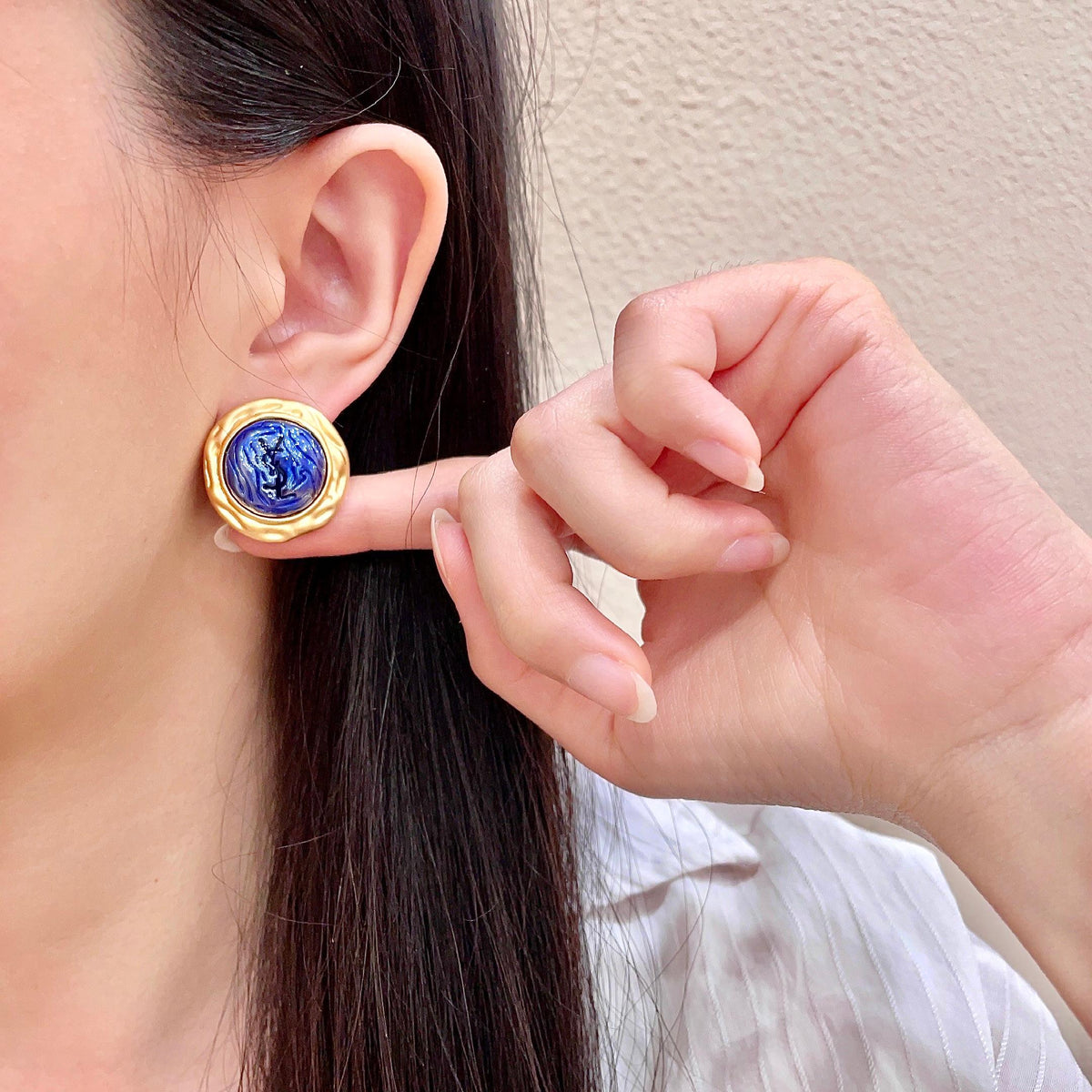Signature Emblem Stud Earrings in Silver-Tone – Design 015 front product view