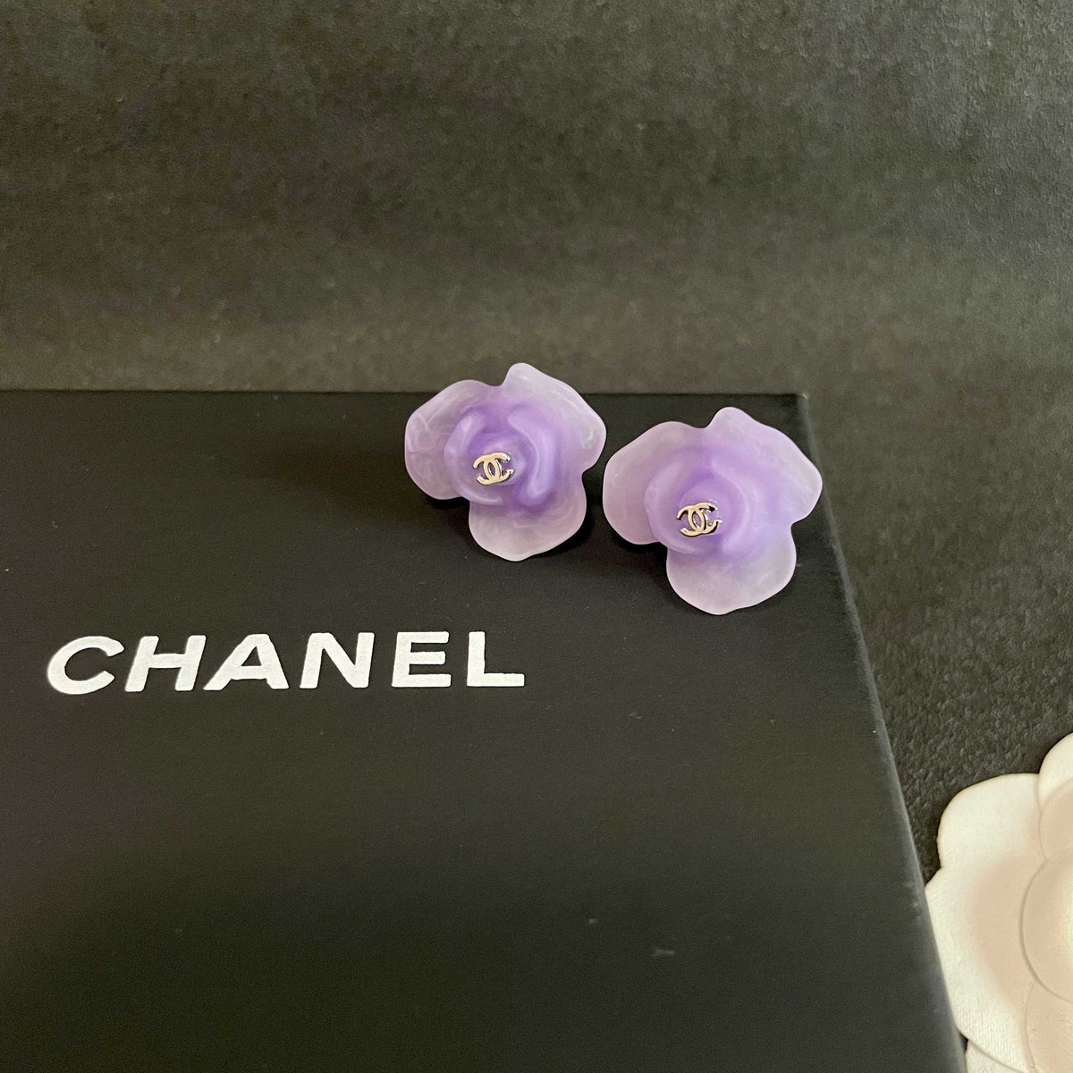 Double-C Emblem Stud Earrings in Polished Metal-Tone – Design 133 detail view