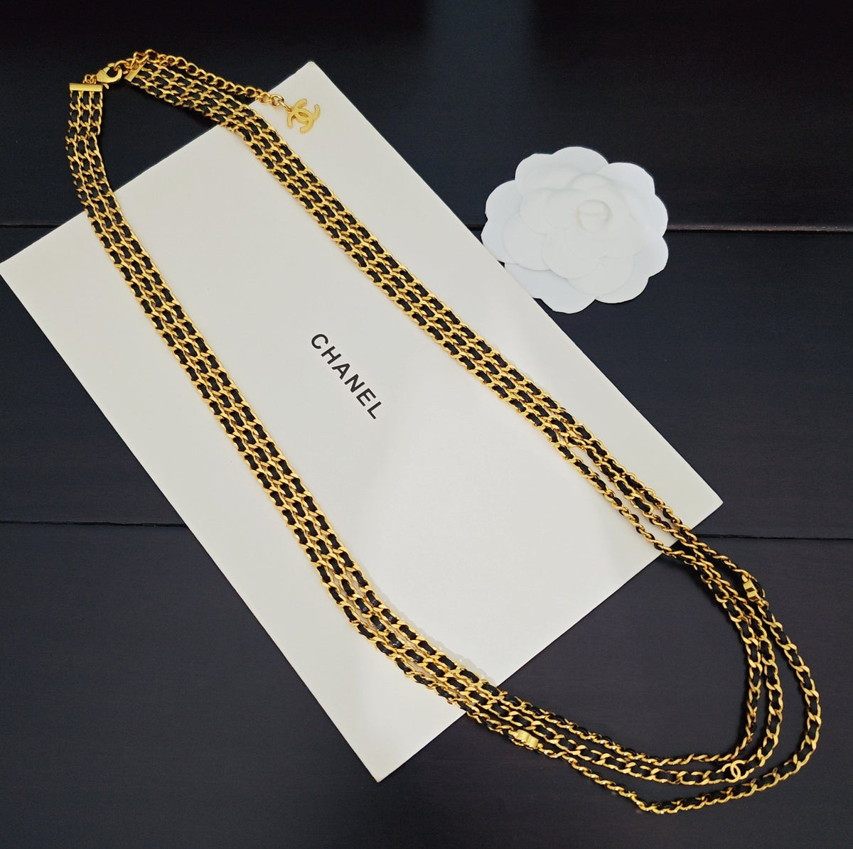 Signature Emblem Pendant Necklace in Gold-Tone – Black Detail – Design 004 front product view