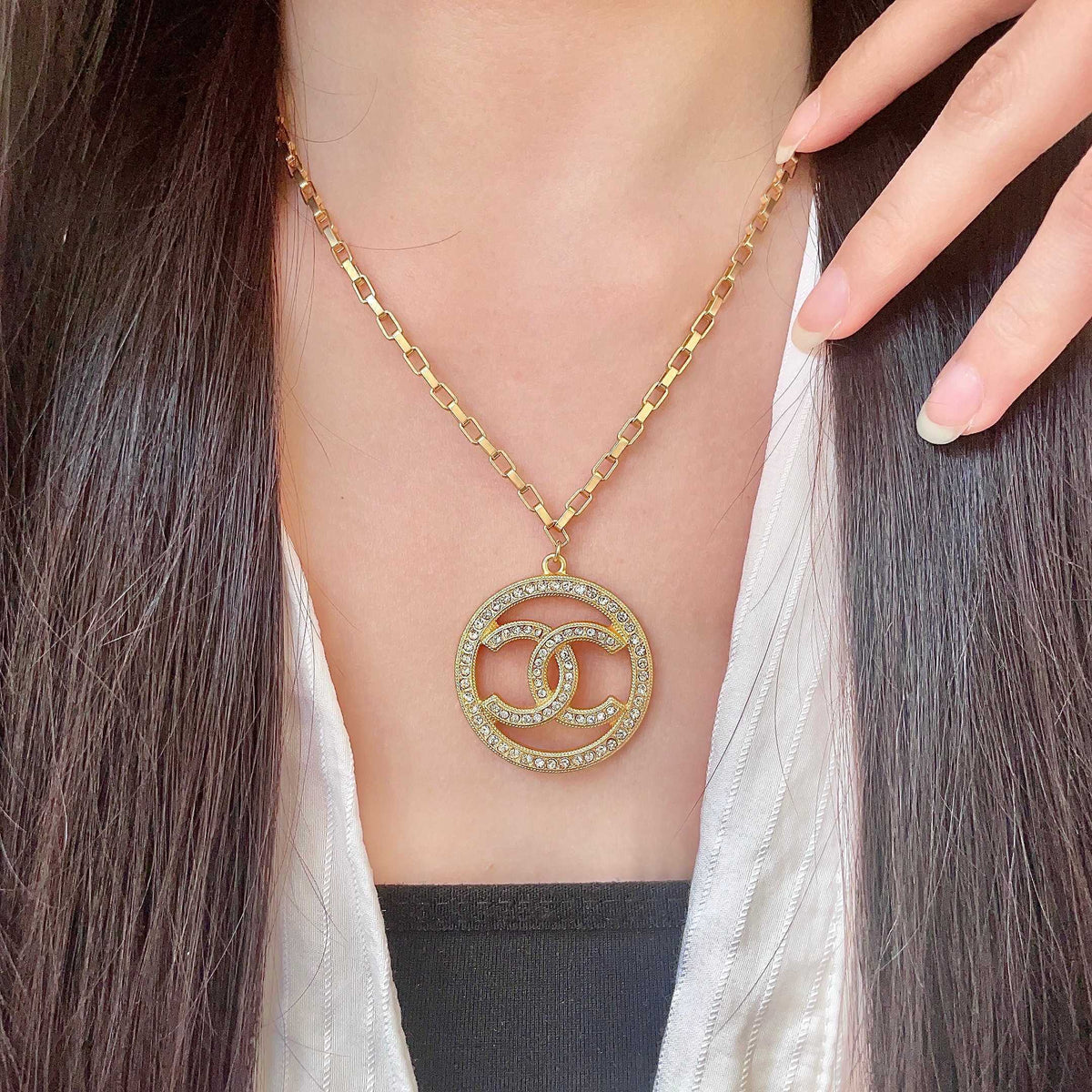 Double-C Emblem Crystal-Accent Pendant Necklace – Design 014 main product view