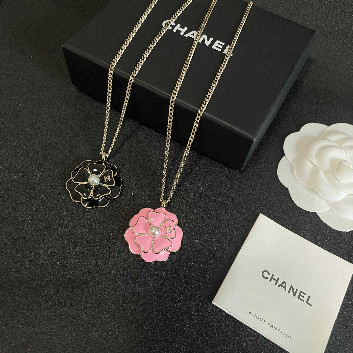 Camellia Pendant Necklace in Polished Metal-Tone – Camellia Detail – Design 006 side detail