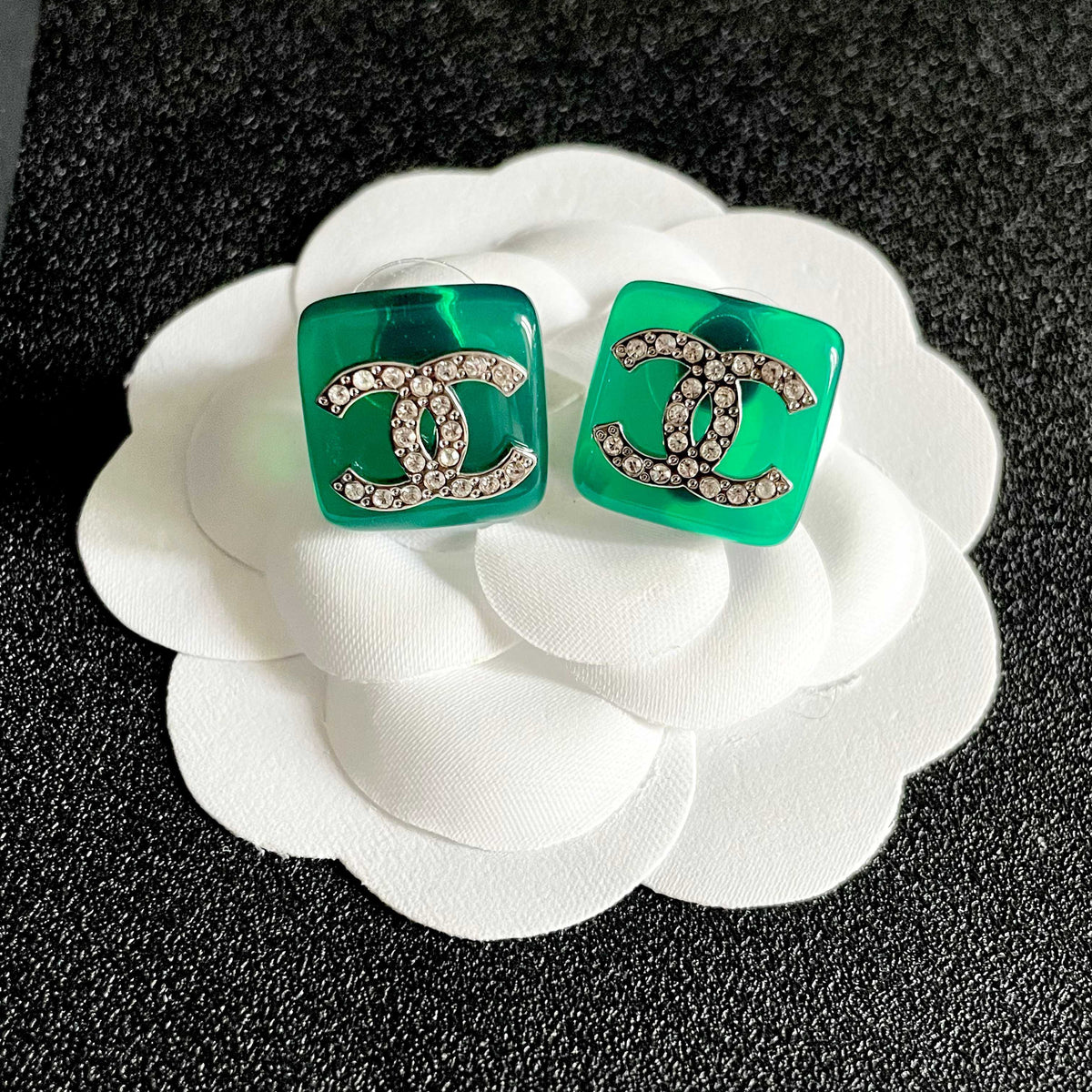 Double-C Emblem Crystal-Accent Stud Earrings – Design 004 front product view