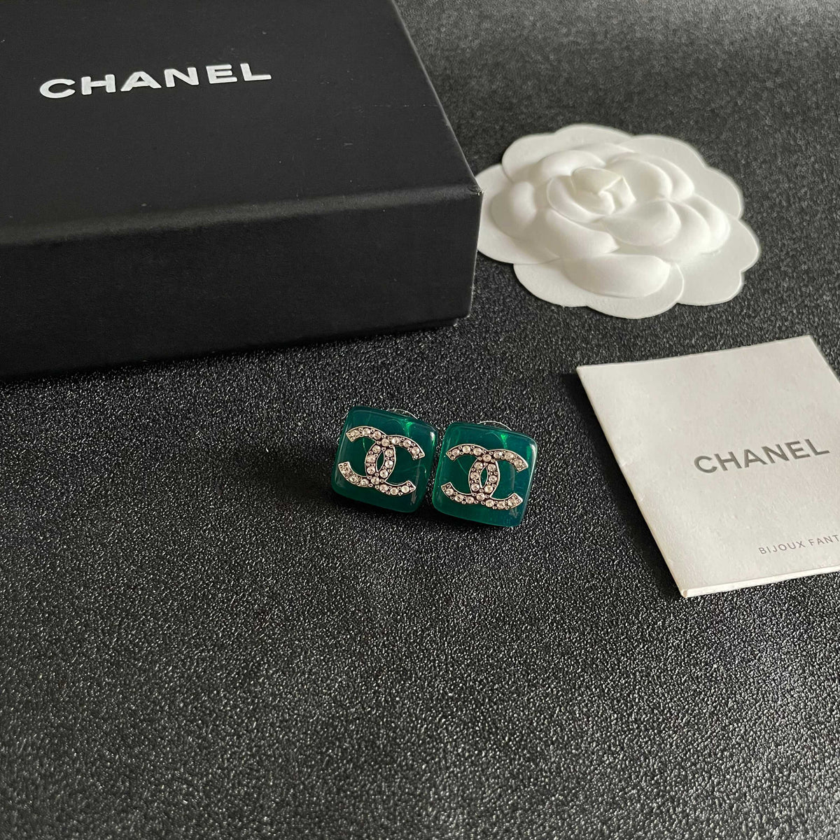 Double-C Emblem Crystal-Accent Stud Earrings – Design 004 styled product view