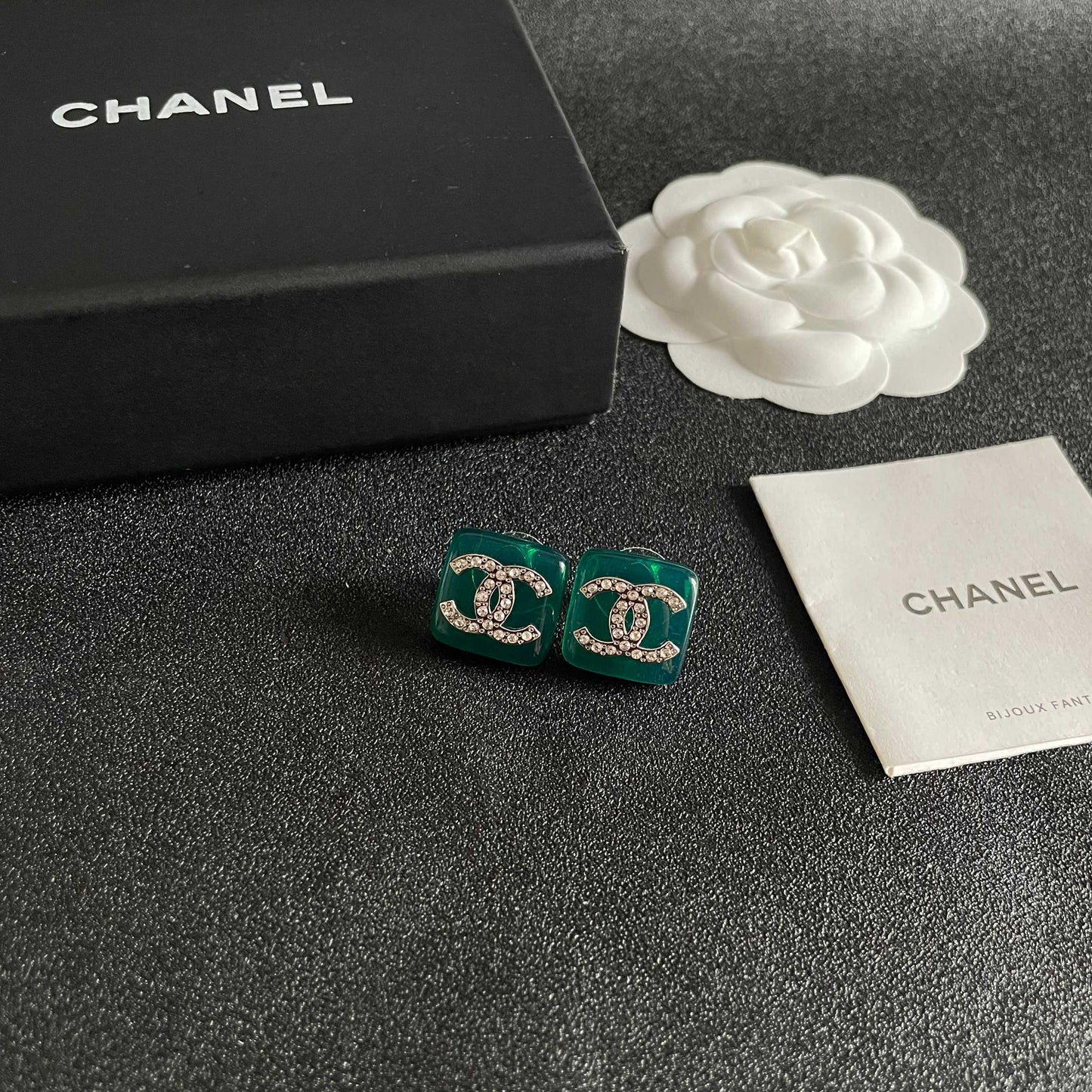 Double-C Emblem Crystal-Accent Stud Earrings – Design 012 styled product view