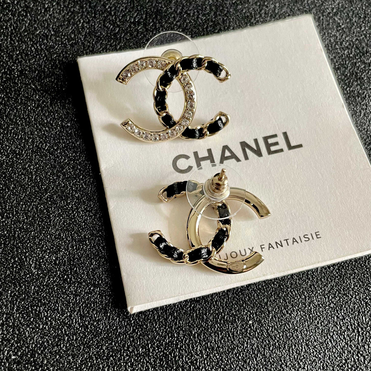 Double-C Emblem Crystal-Accent Stud Earrings – Design 011 main product view