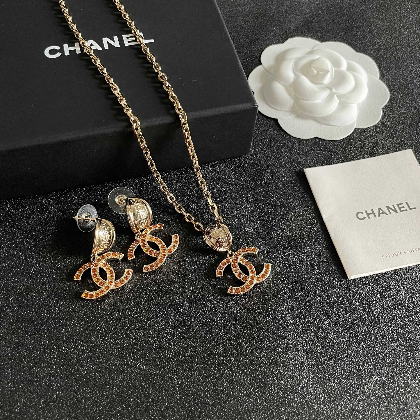 Double-C Emblem Crystal-Accent Statement Earrings – Design 002 side detail