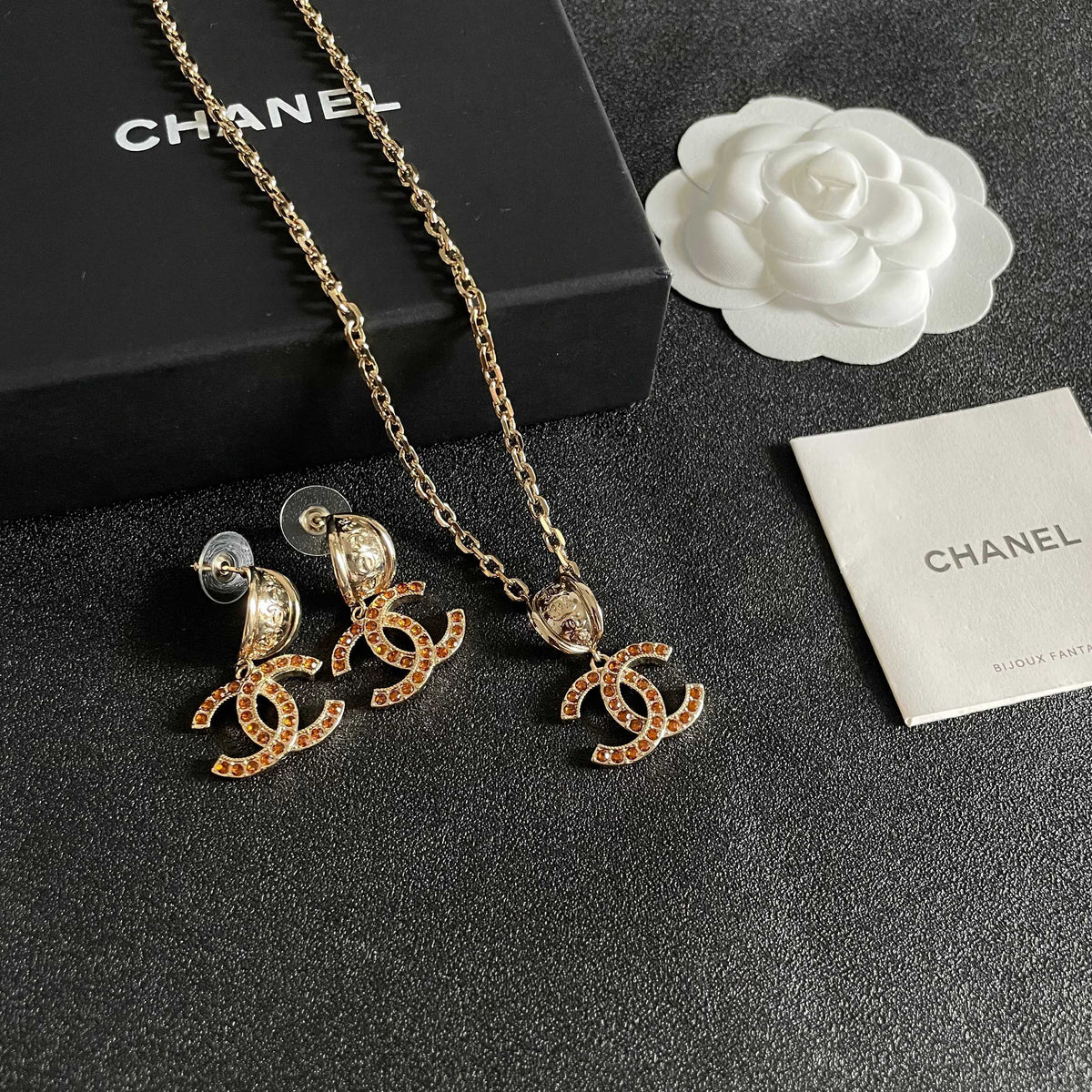 Double-C Emblem Crystal-Accent Statement Earrings – Design 002 side detail