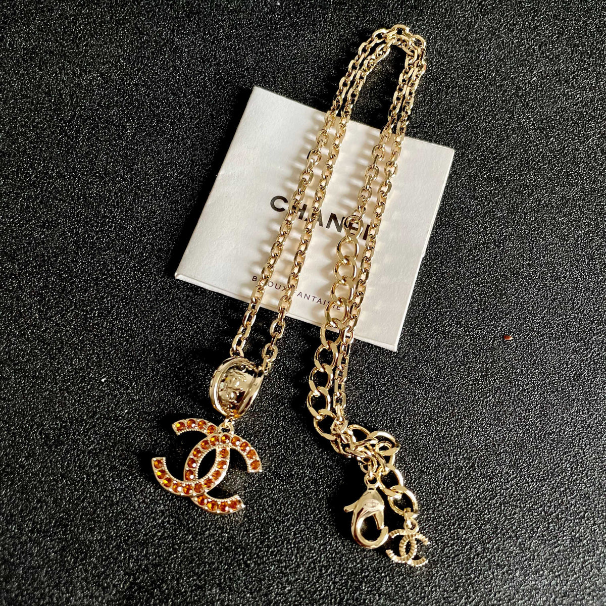 Double-C Emblem Crystal-Accent Pendant Necklace – Design 004 detail view