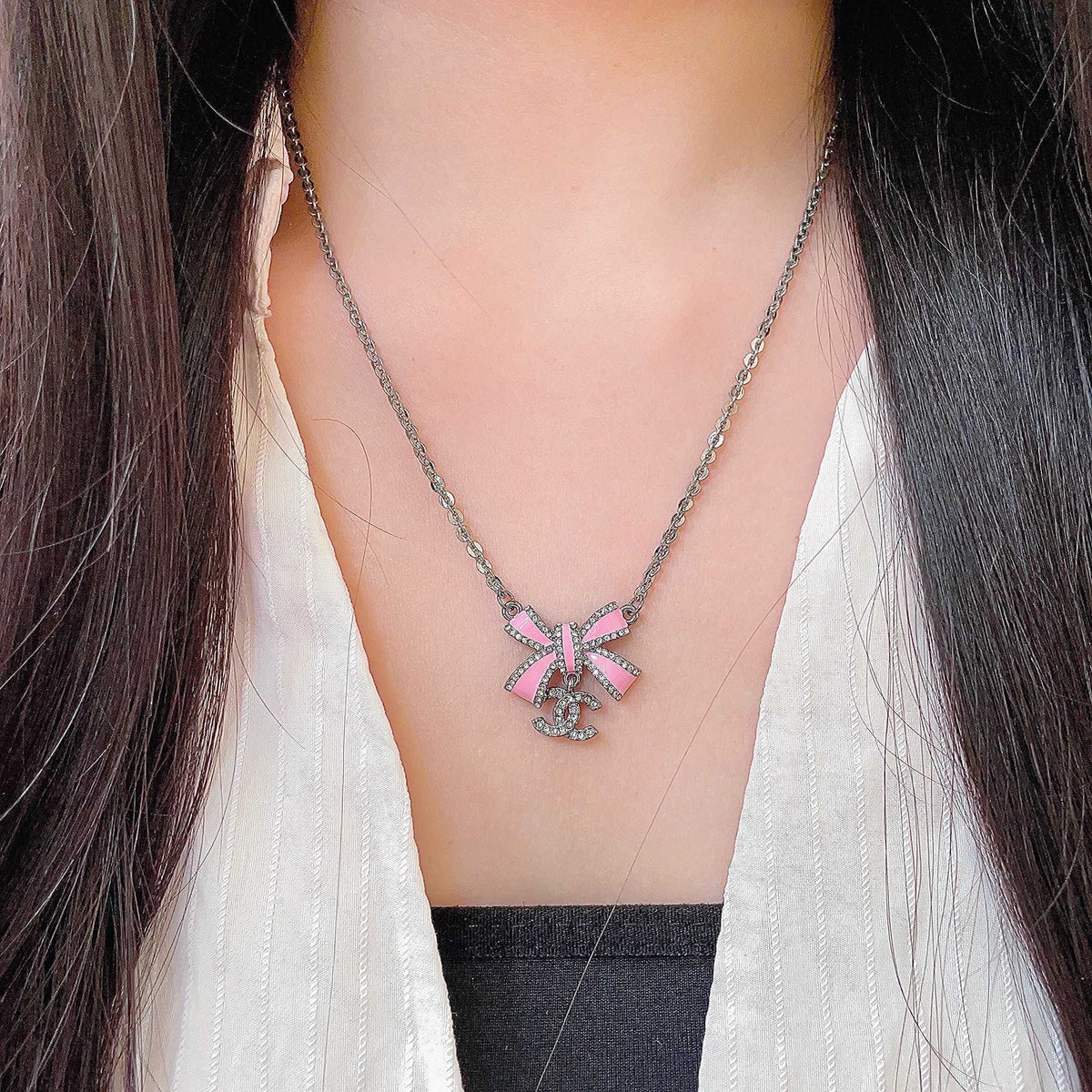 Double-C Emblem Crystal-Accent Pendant Necklace – Design 003 detail view