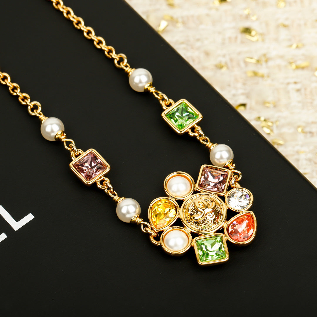 Double-C Emblem Crystal-Accent Pendant Necklace – Design 007 detail view