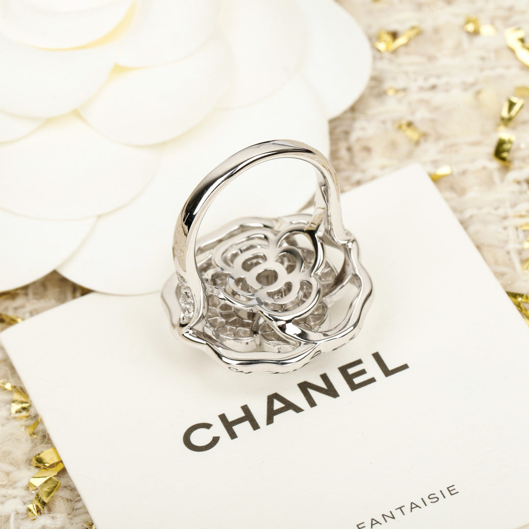 Camellia Statement Ring in Polished Metal-Tone close-up detail