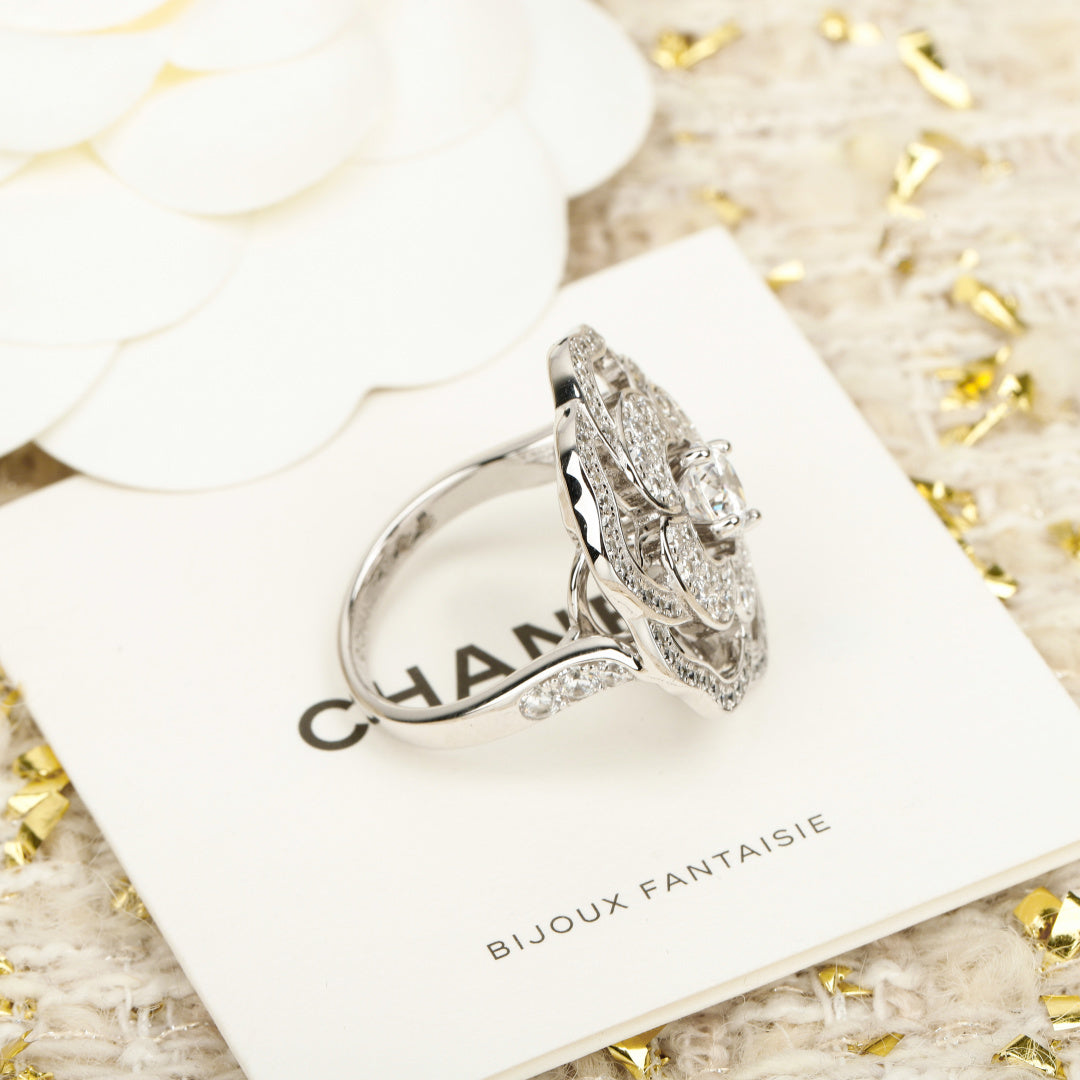 Camellia Statement Ring in Polished Metal-Tone side detail
