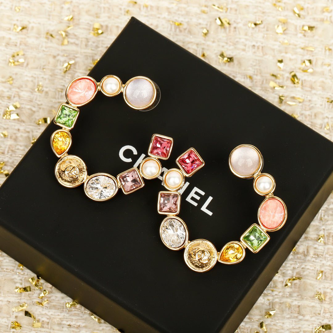 Double-C Emblem Crystal-Accent Statement Earrings – Design 032 detail view