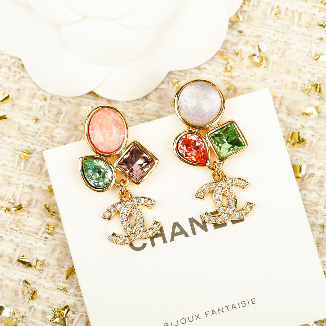 Double-C Emblem Crystal-Accent Statement Earrings – Design 031 detail view