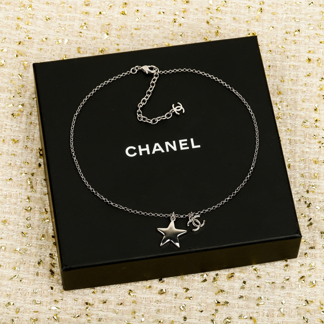 Double-C Emblem Pendant Necklace in Silver-Tone – White Detail main product view