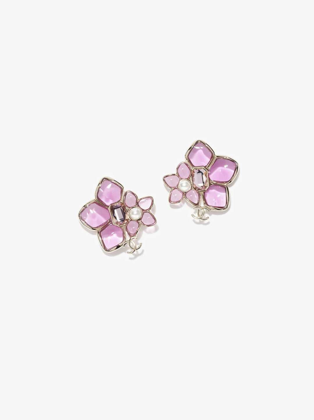 Floral Stud Earrings in Polished Metal-Tone – Pink Detail main product view