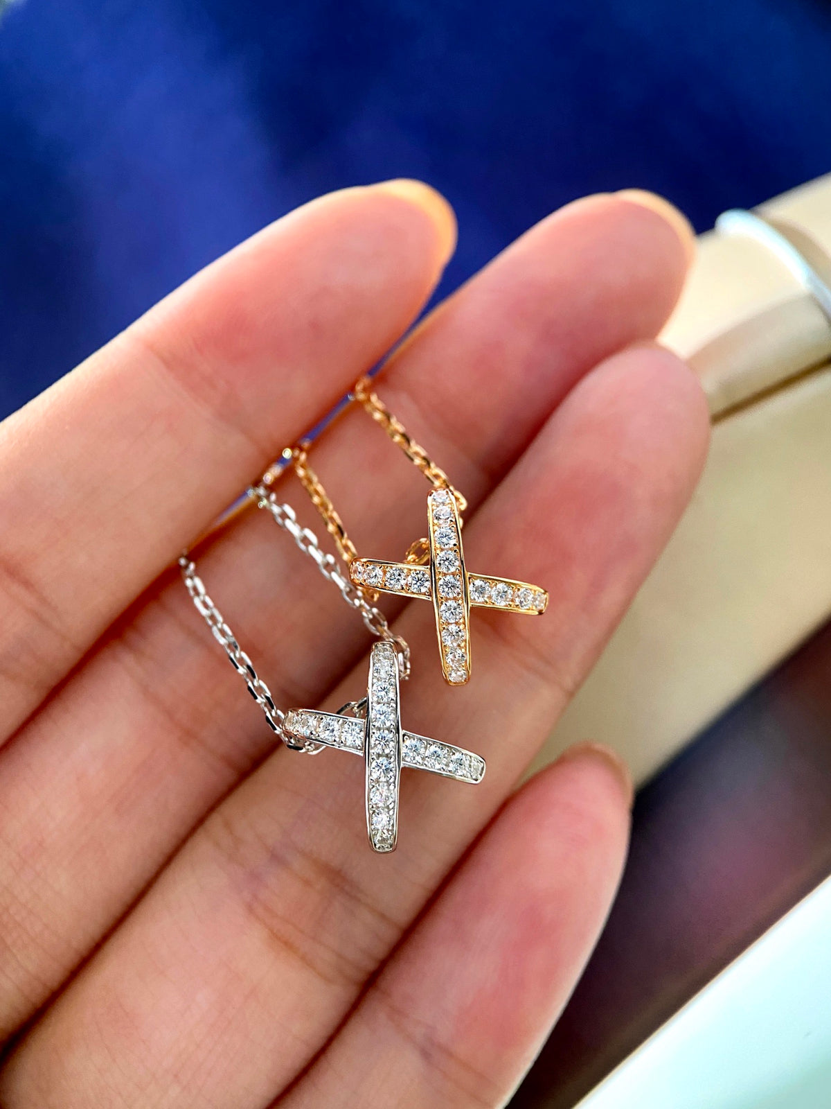Signature Emblem Pendant Necklace in Gold-Tone – White Detail – Design 007 front product view