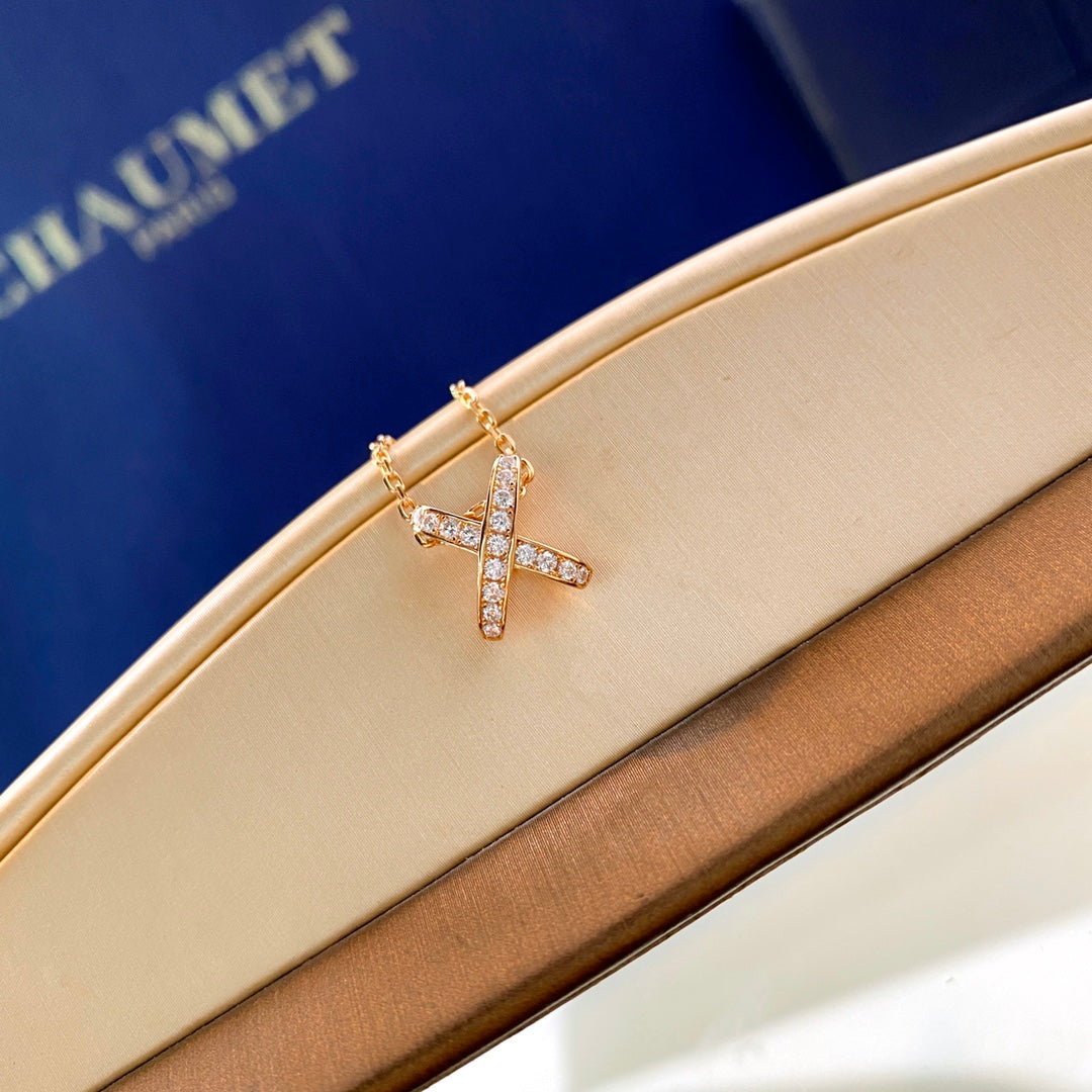 Signature Emblem Pendant Necklace in Gold-Tone – White Detail – Design 007 close-up detail