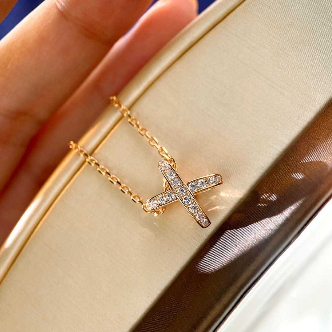 Signature Emblem Pendant Necklace in Gold-Tone – White Detail – Design 007 styled product view