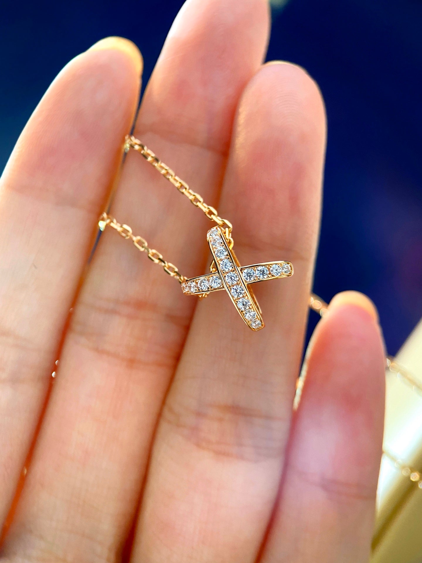 Signature Emblem Pendant Necklace in Gold-Tone – White Detail – Design 007 main product view