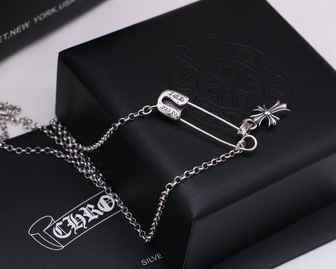 Signature Emblem Pendant Necklace in Polished Metal-Tone – Design 070 front product view