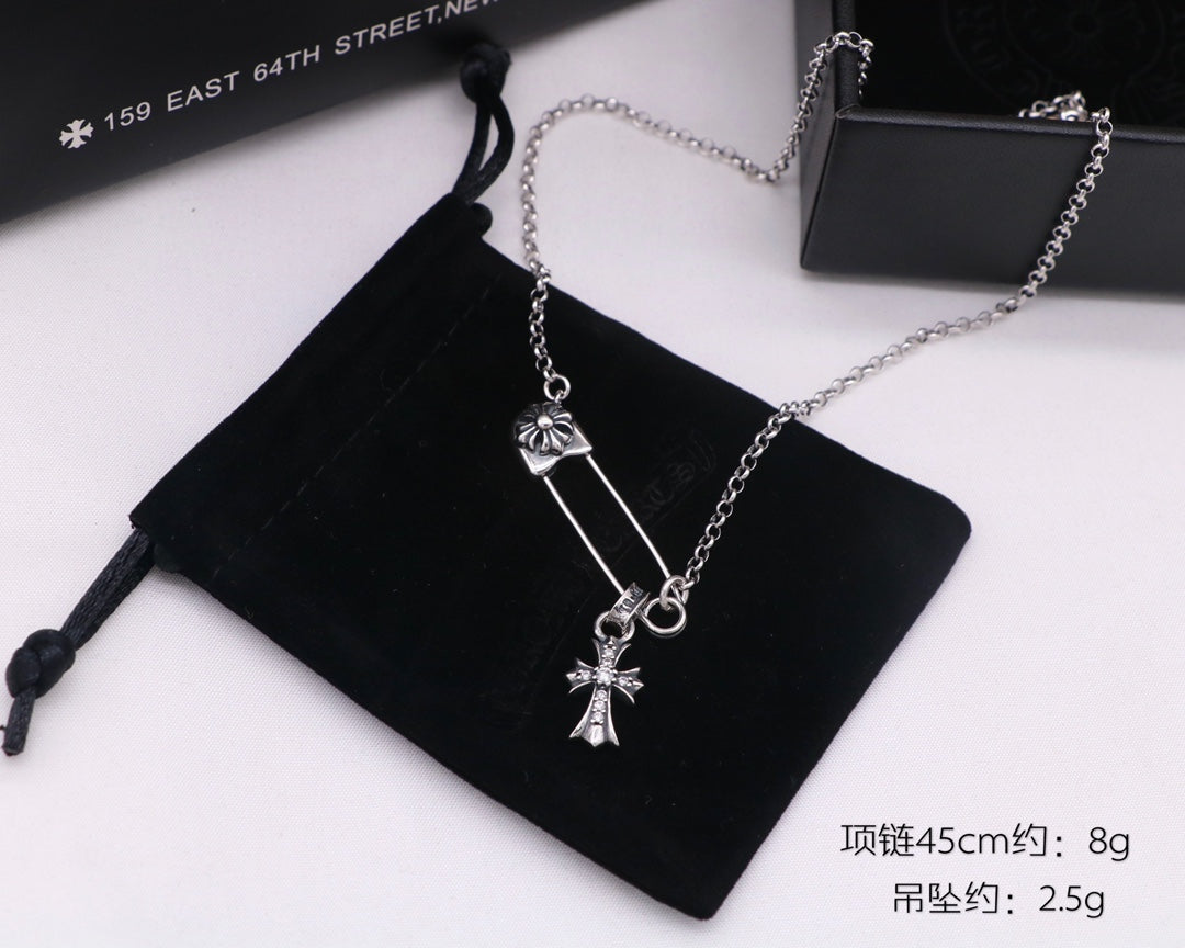 Signature Emblem Pendant Necklace in Polished Metal-Tone – Design 070 side detail