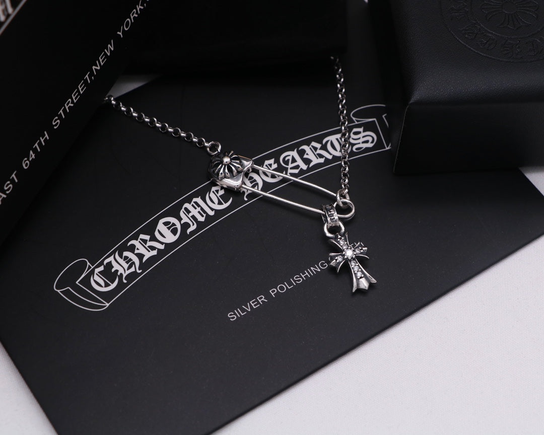 Signature Emblem Pendant Necklace in Polished Metal-Tone – Design 070 detail view