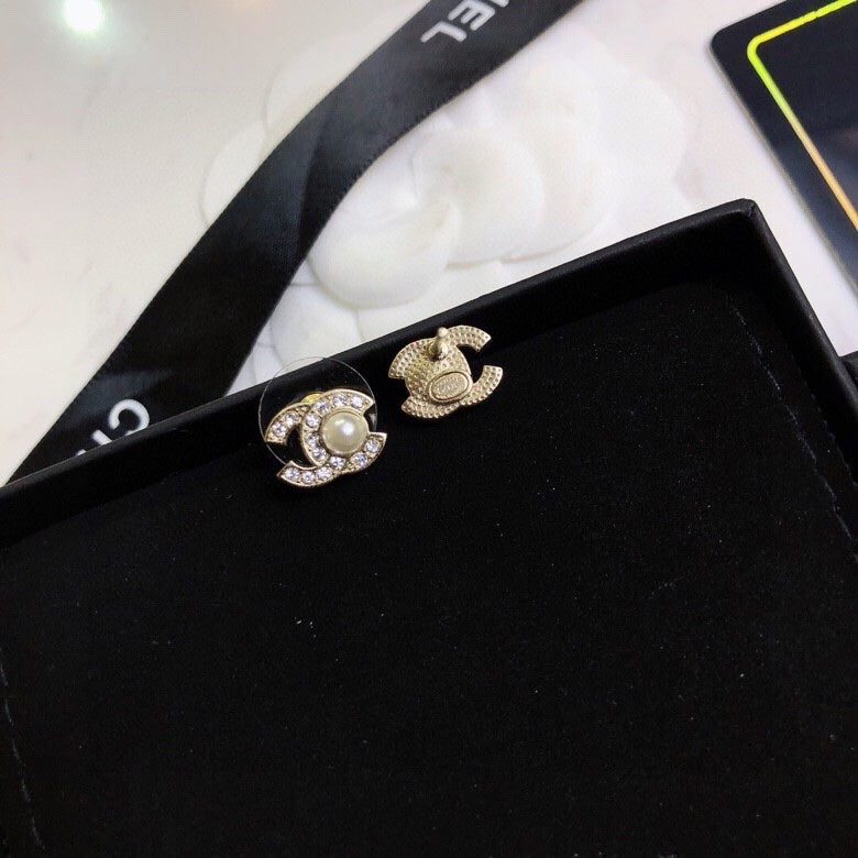 Signature Emblem Crystal-Accent Stud Earrings – Design 028 front product view