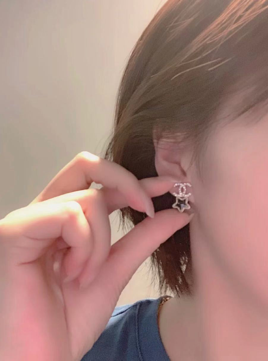 Double-C Emblem Crystal-Accent Stud Earrings – Star Detail main product view