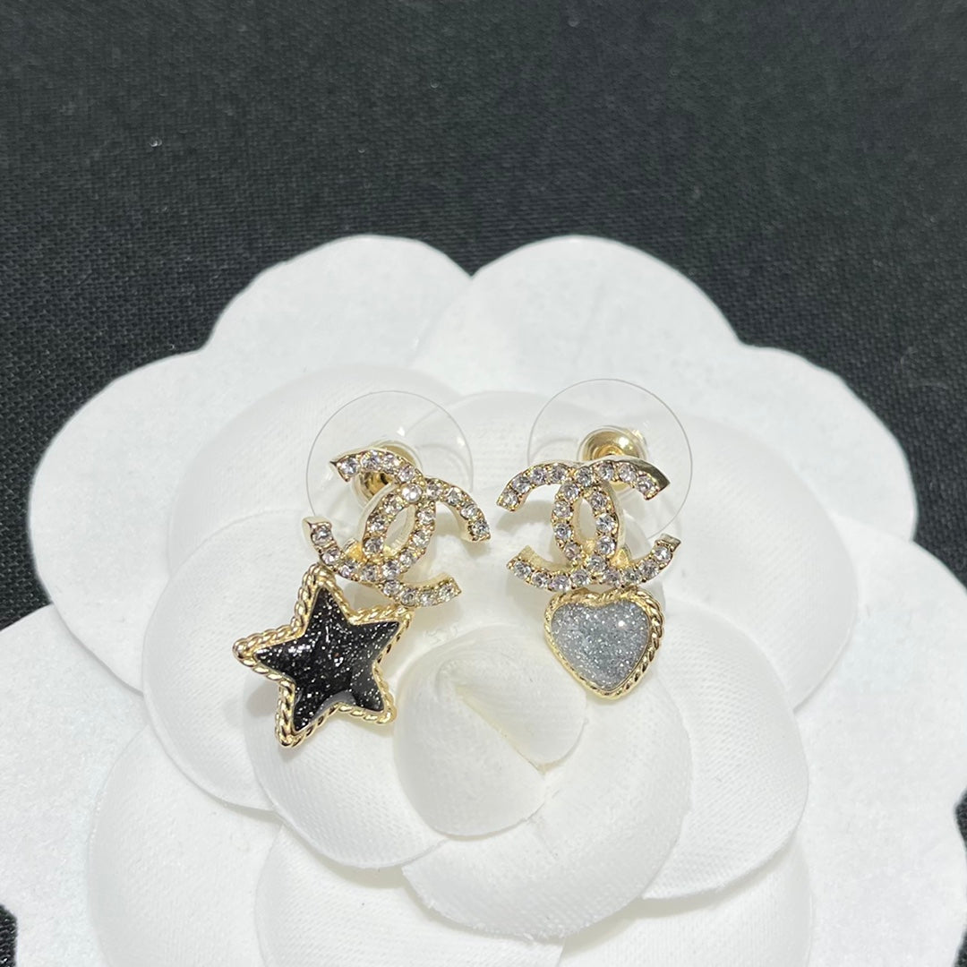 Double-C Emblem Crystal-Accent Stud Earrings – Star Detail side detail