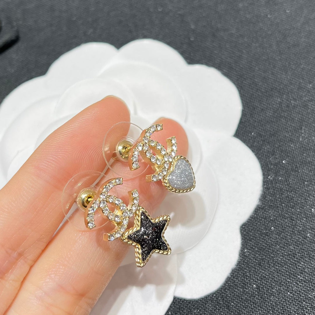 Double-C Emblem Crystal-Accent Stud Earrings – Star Detail close-up detail