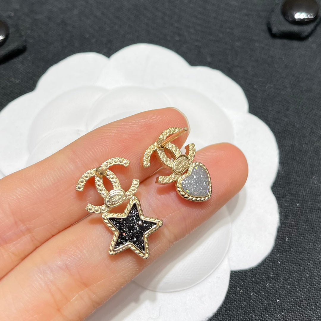 Double-C Emblem Crystal-Accent Stud Earrings – Star Detail styled product view