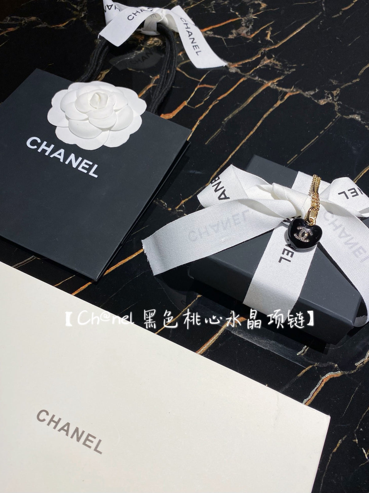 Double-C Emblem Crystal-Accent Pendant Necklace – Heart Detail front product view