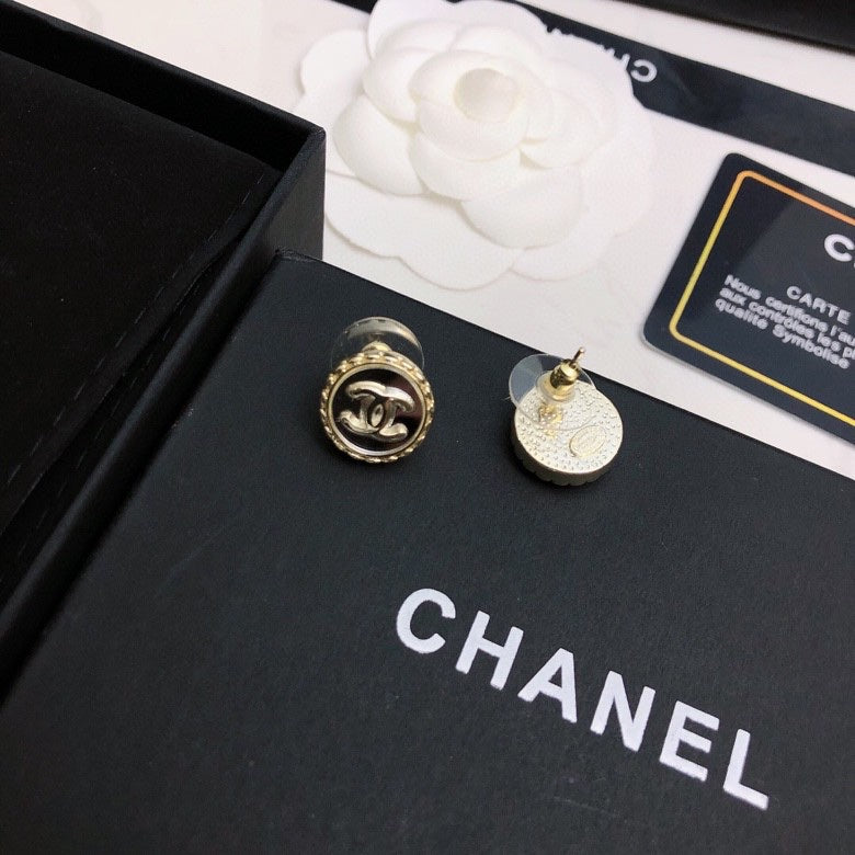 Signature Emblem Stud Earrings in Polished Metal-Tone – Red Detail – Design 002 main product view