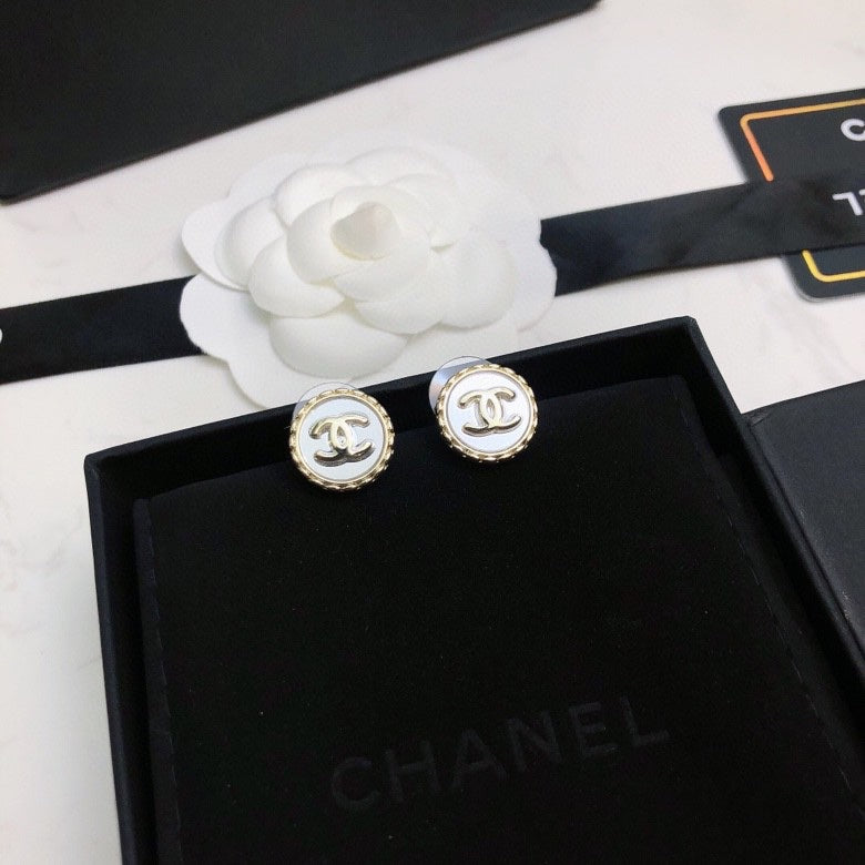Signature Emblem Stud Earrings in Polished Metal-Tone – Red Detail – Design 002 main product view
