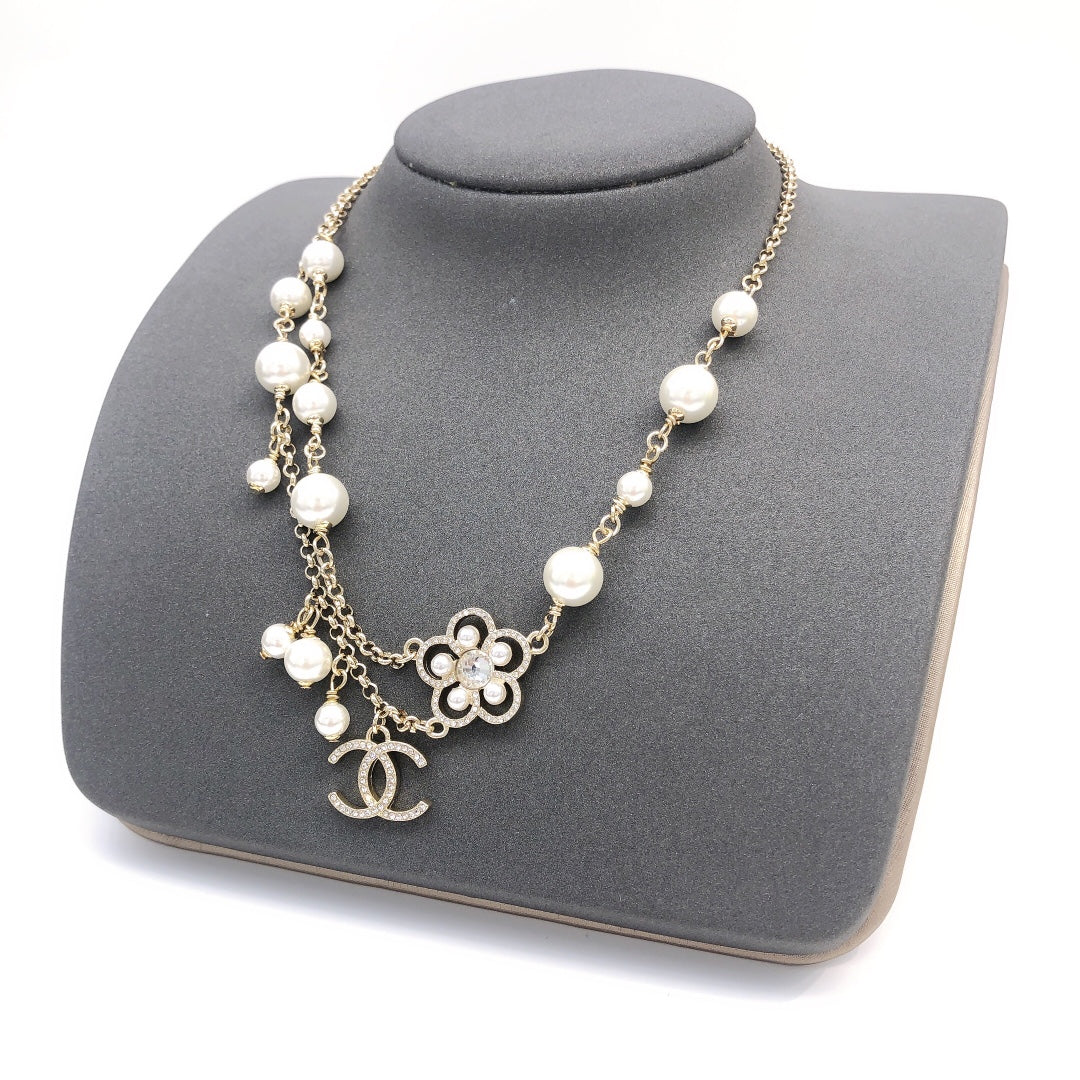 Camellia Pearl-Detail Pendant Necklace – Pearl Detail – Design 005 main product view