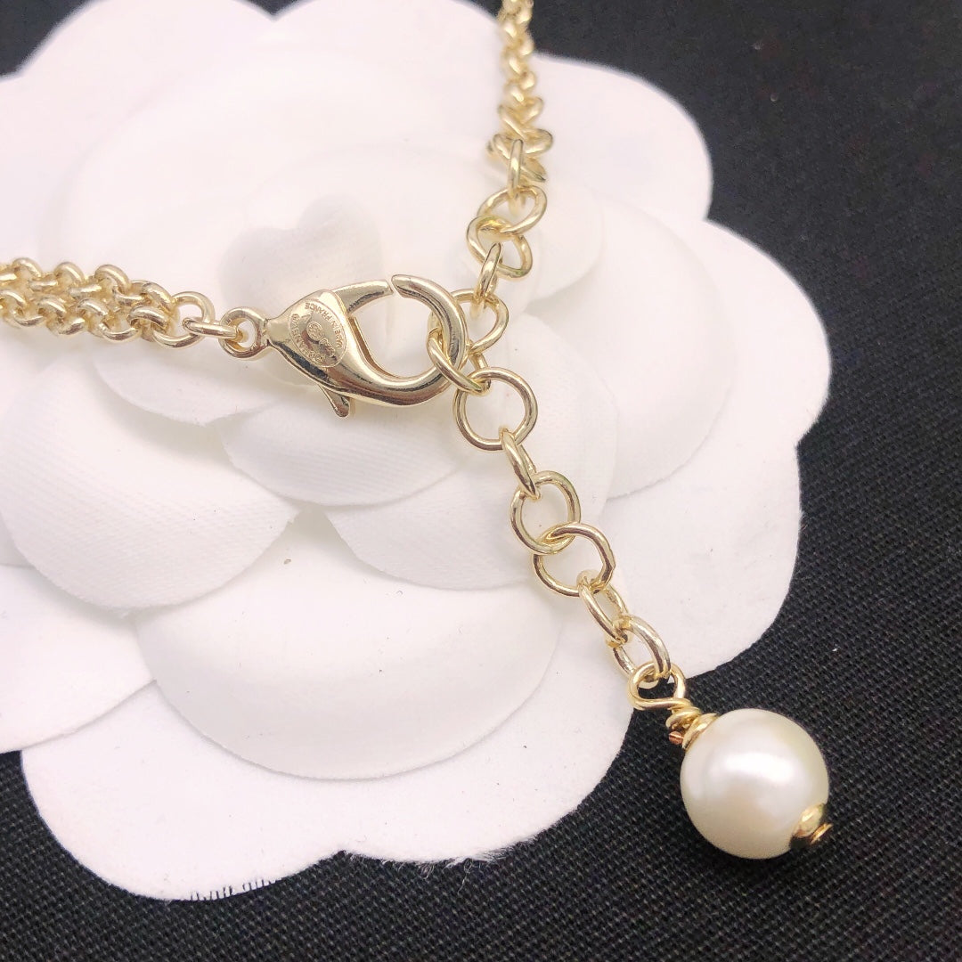 Camellia Pearl-Detail Pendant Necklace – Pearl Detail – Design 005 main product view