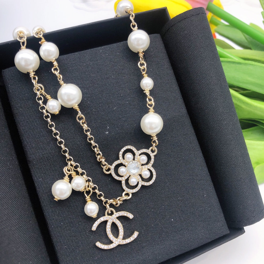 Camellia Pearl-Detail Pendant Necklace – Pearl Detail – Design 005 styled product view