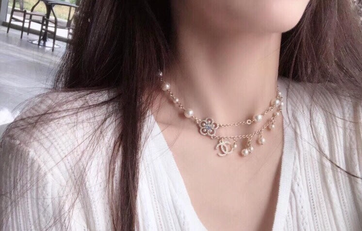 Camellia Pearl-Detail Pendant Necklace – Pearl Detail – Design 005 front product view
