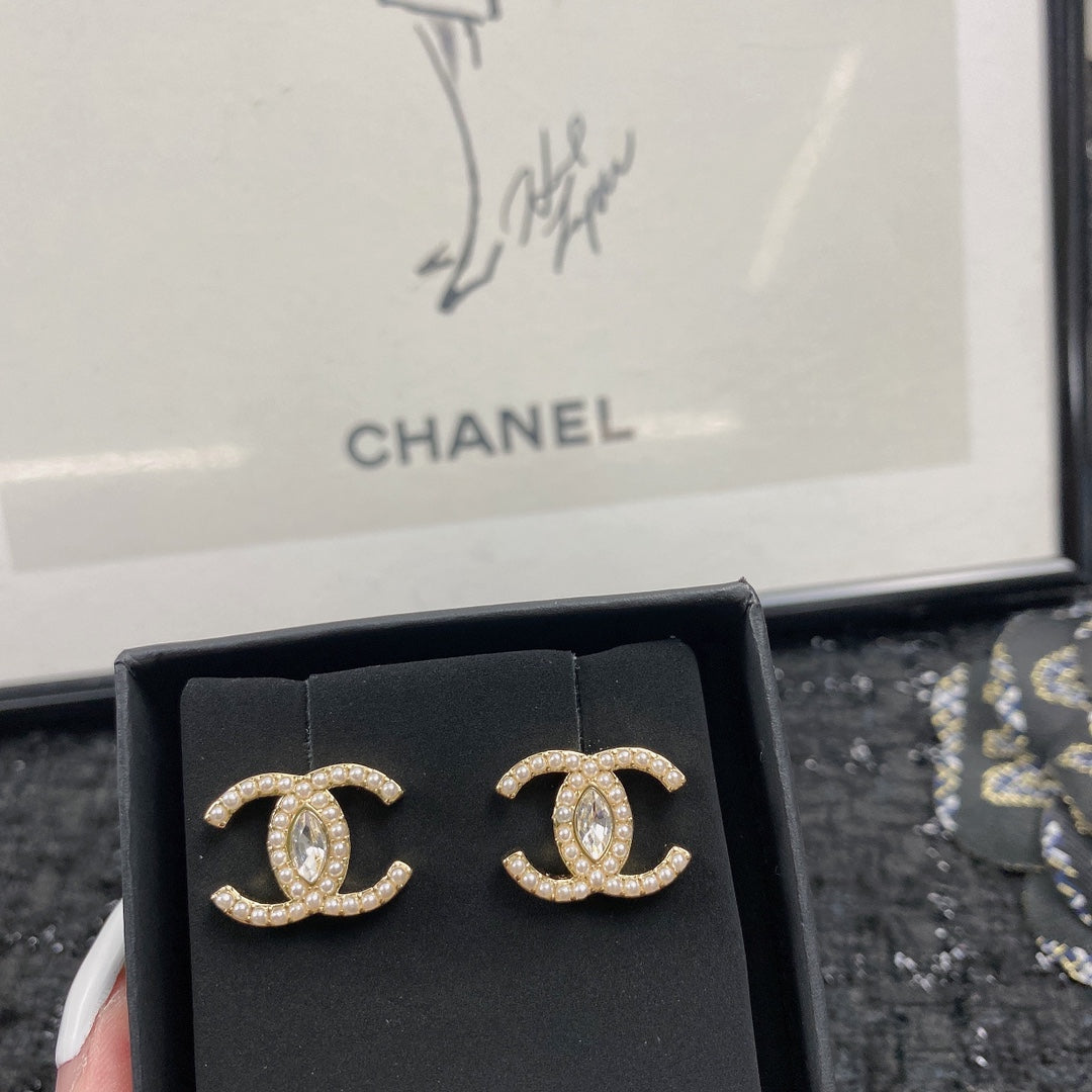 Signature Emblem Stud Earrings in Polished Metal-Tone – Design 092 styled product view