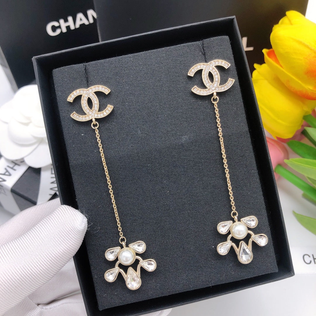 Double-C Emblem Crystal-Accent Stud Earrings – Design 029 front product view