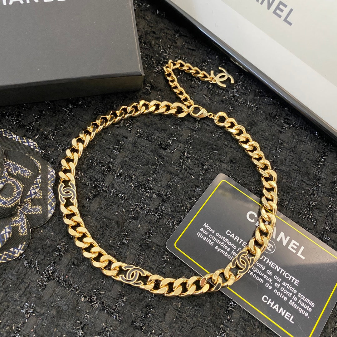 Signature Emblem Bracelet in Polished Metal-Tone – Black Detail – Design 002 front product view
