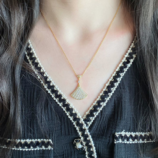 Fan Pendant Necklace in Polished Metal-Tone – Fan Detail main product view