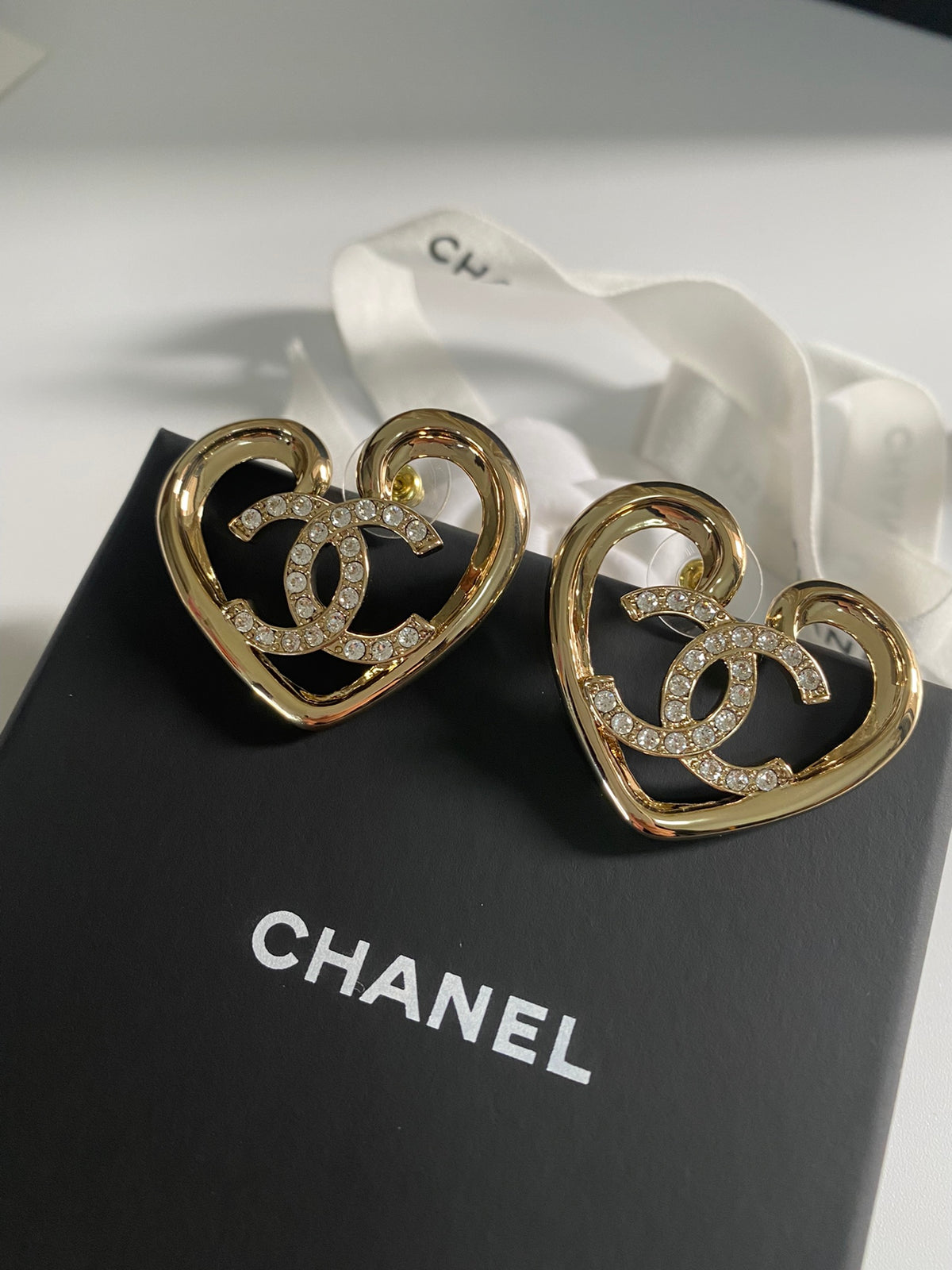 Heart Statement Earrings in Polished Metal-Tone detail view