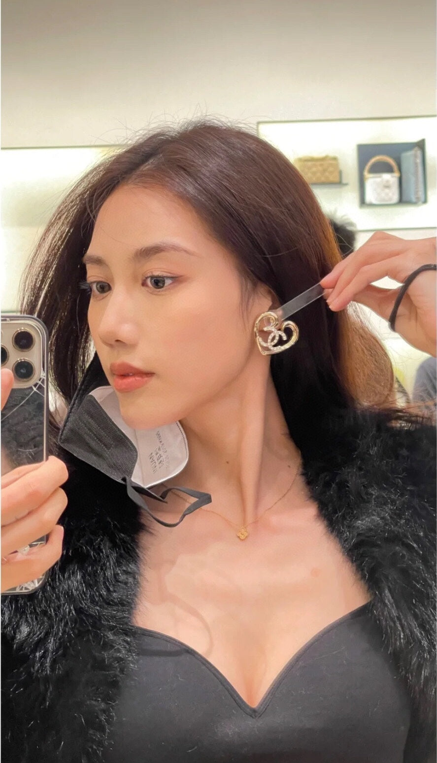 Heart Crystal-Accent Statement Earrings – Heart Detail – Design 004 front product view