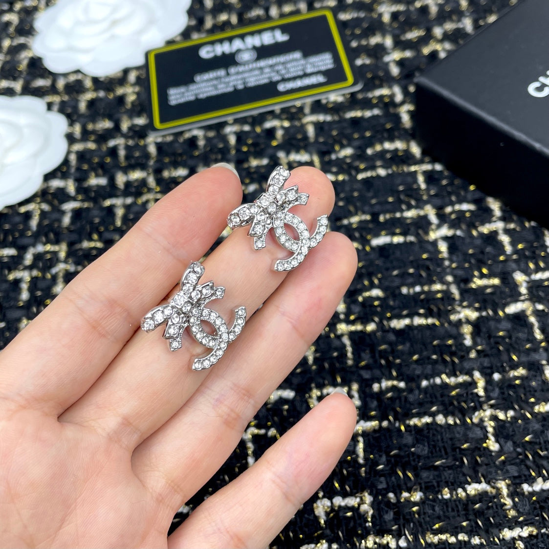 Double-C Emblem Crystal-Accent Stud Earrings – Design 039 main product view