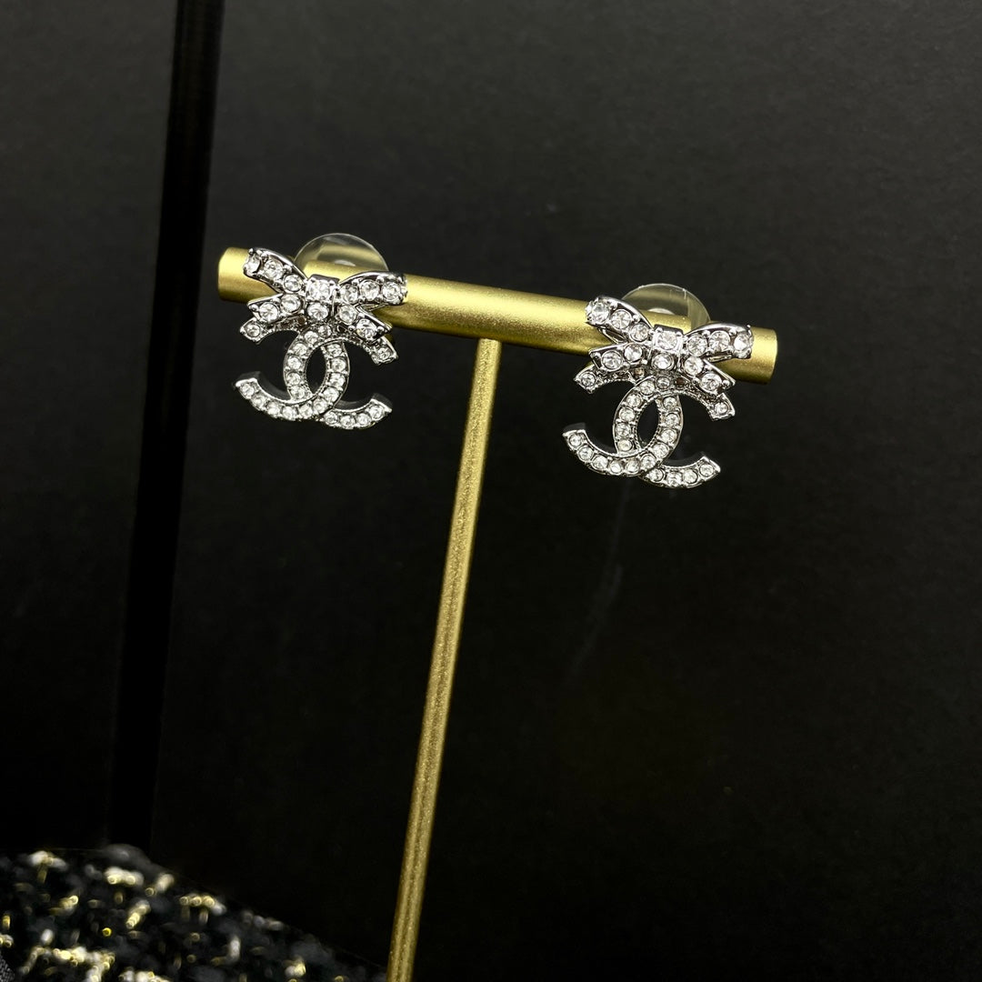 Double-C Emblem Crystal-Accent Stud Earrings – Design 039 detail view