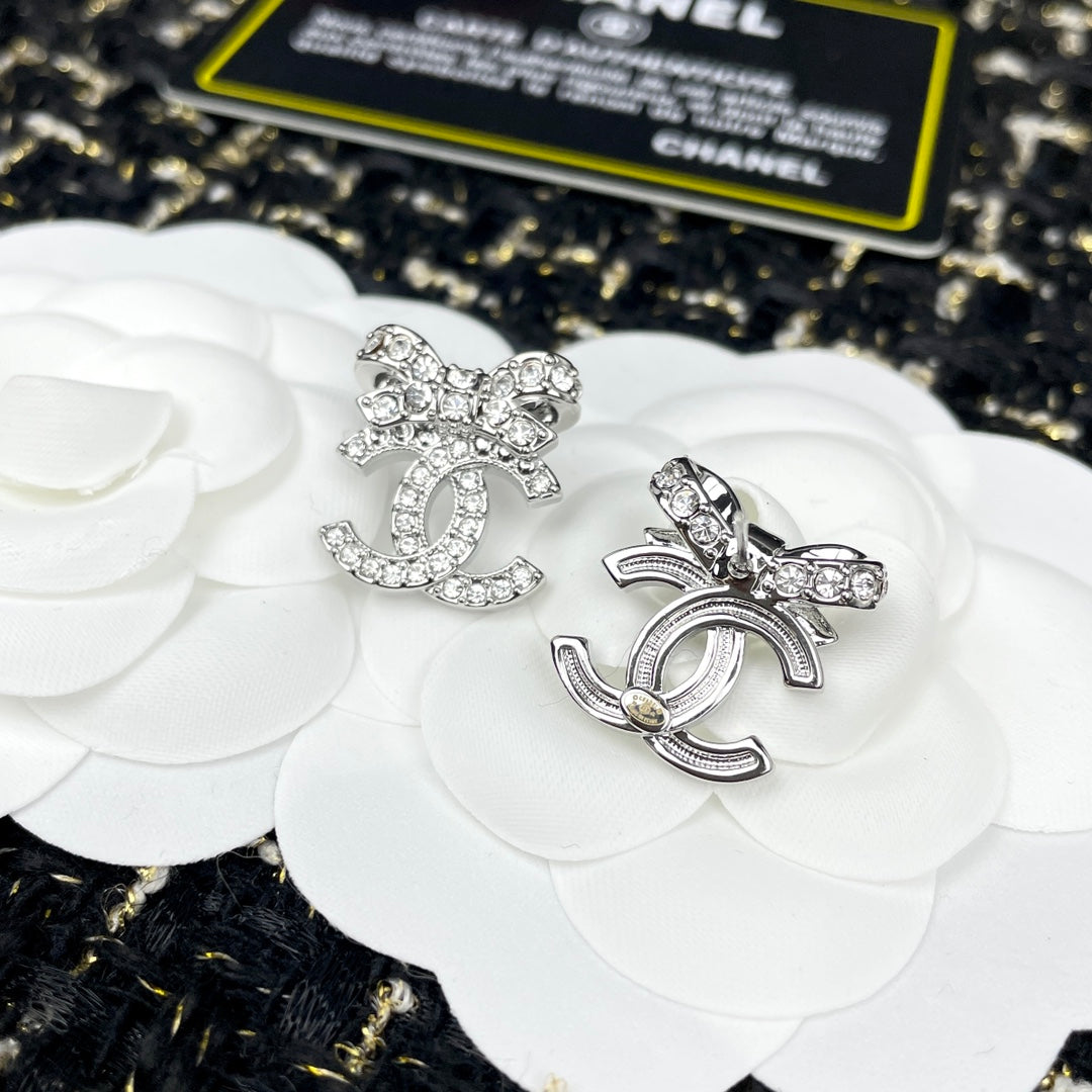 Double-C Emblem Crystal-Accent Stud Earrings – Design 039 detail view