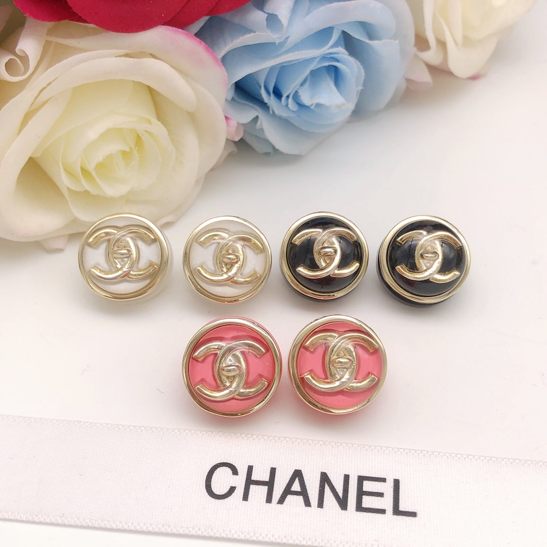 Round Stud Earrings in Gold-Tone – Red Detail – Design 002 front product view